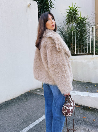 Manteau fausse fourrure beige