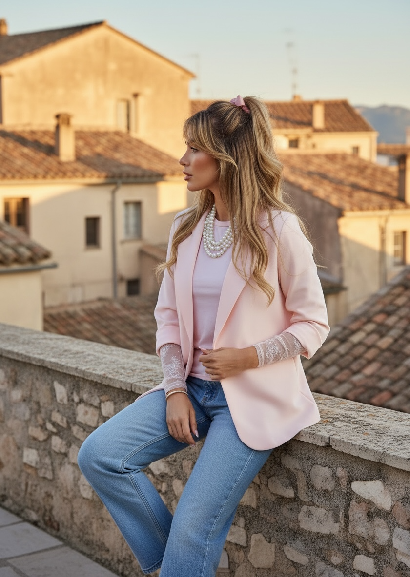 Veste Tailleur Stretch – Streetwear chic - rose pastel