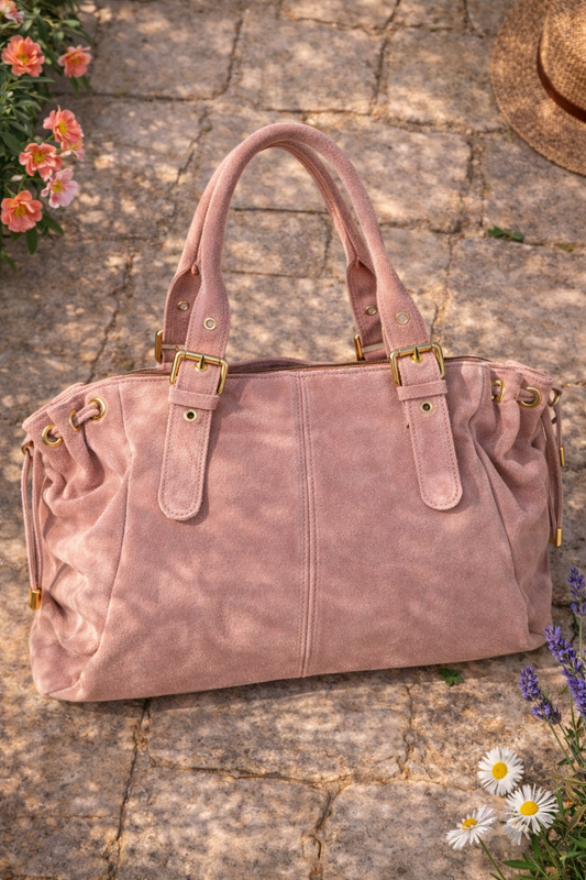 Sac Bowling en Cuir Nubuck – rose pastel
