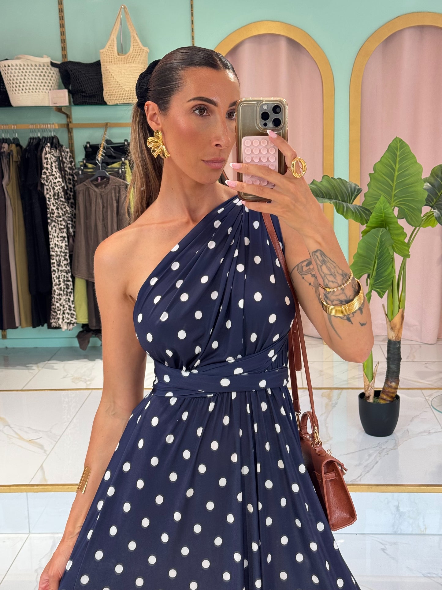 Robe Multi-Positions - bleu marine  à pois blanc