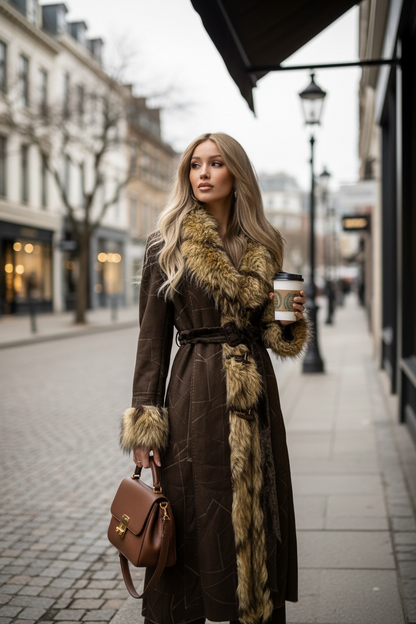 Manteau à fausse fourrure style 2000’s marron