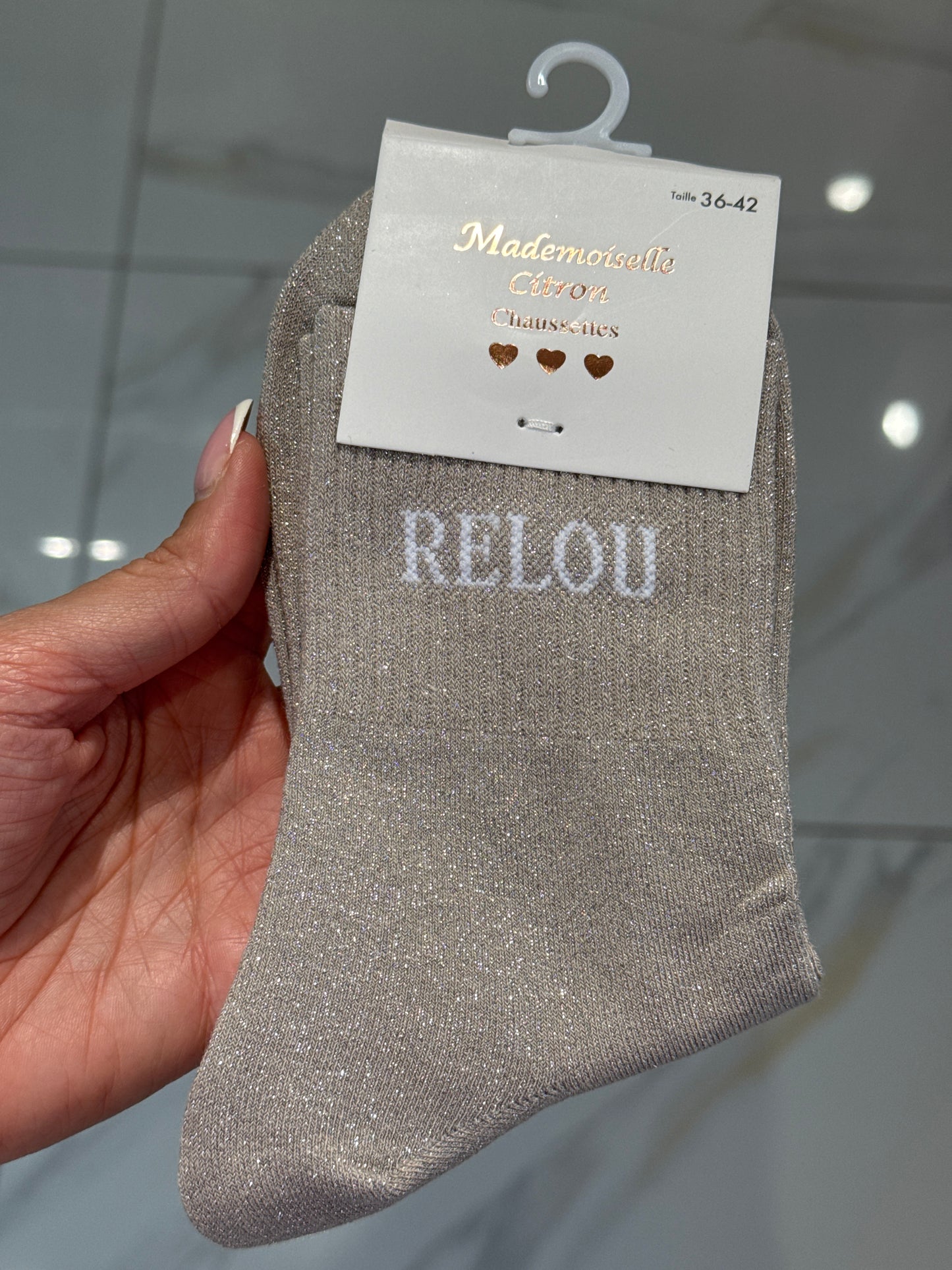 Chaussettes pailletées - message relou