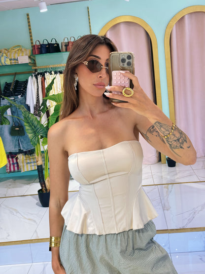 Top bustier avec coque & lacet dans le dos - beige