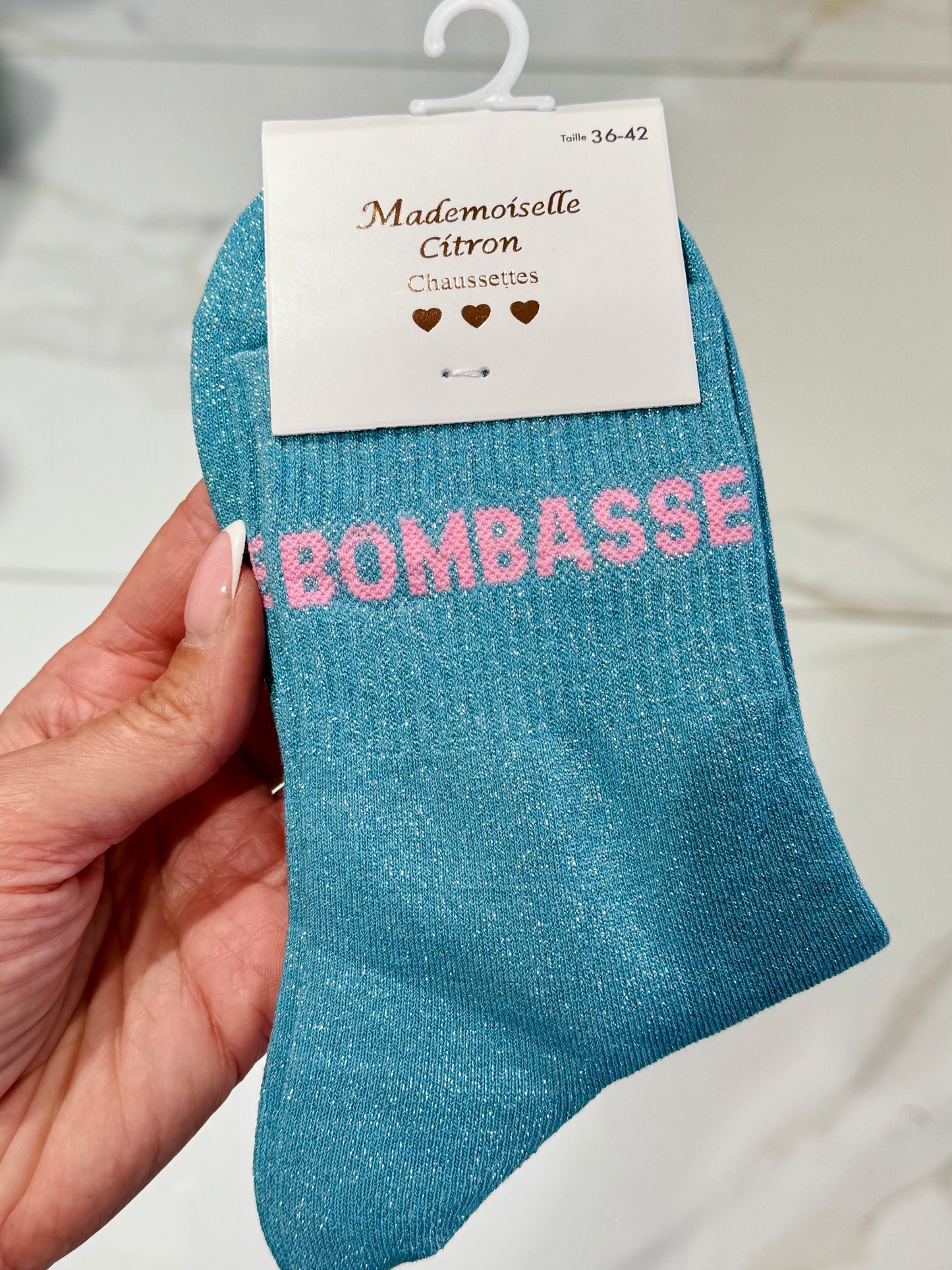 Chaussettes pailletées - message bombasse