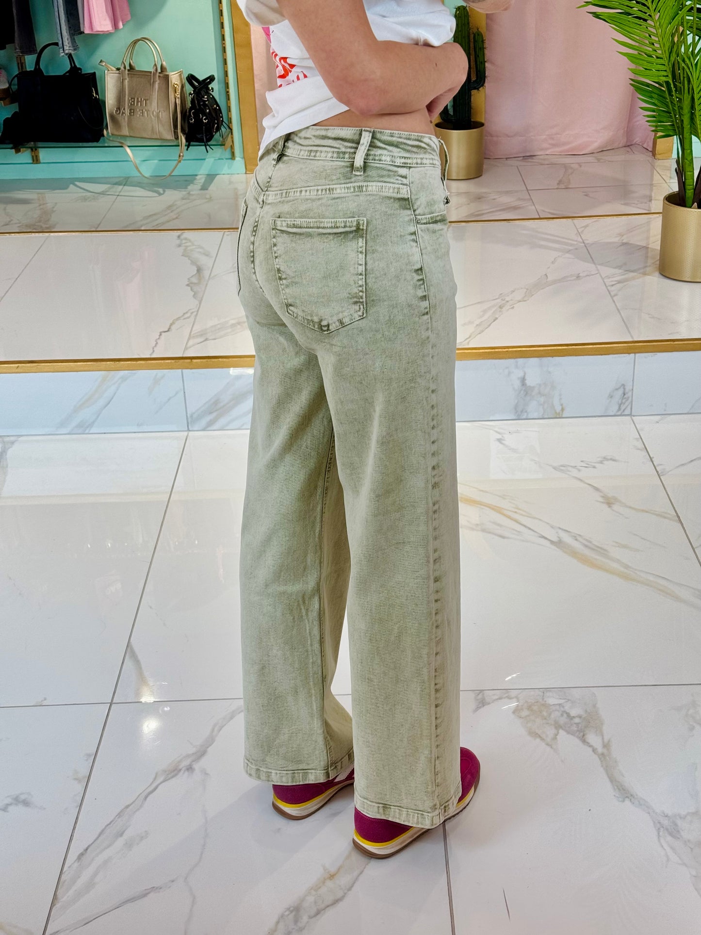 Jean wide leg kaki chiné