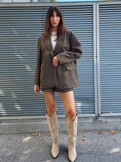 Veste tailleur façon nubuck kaki