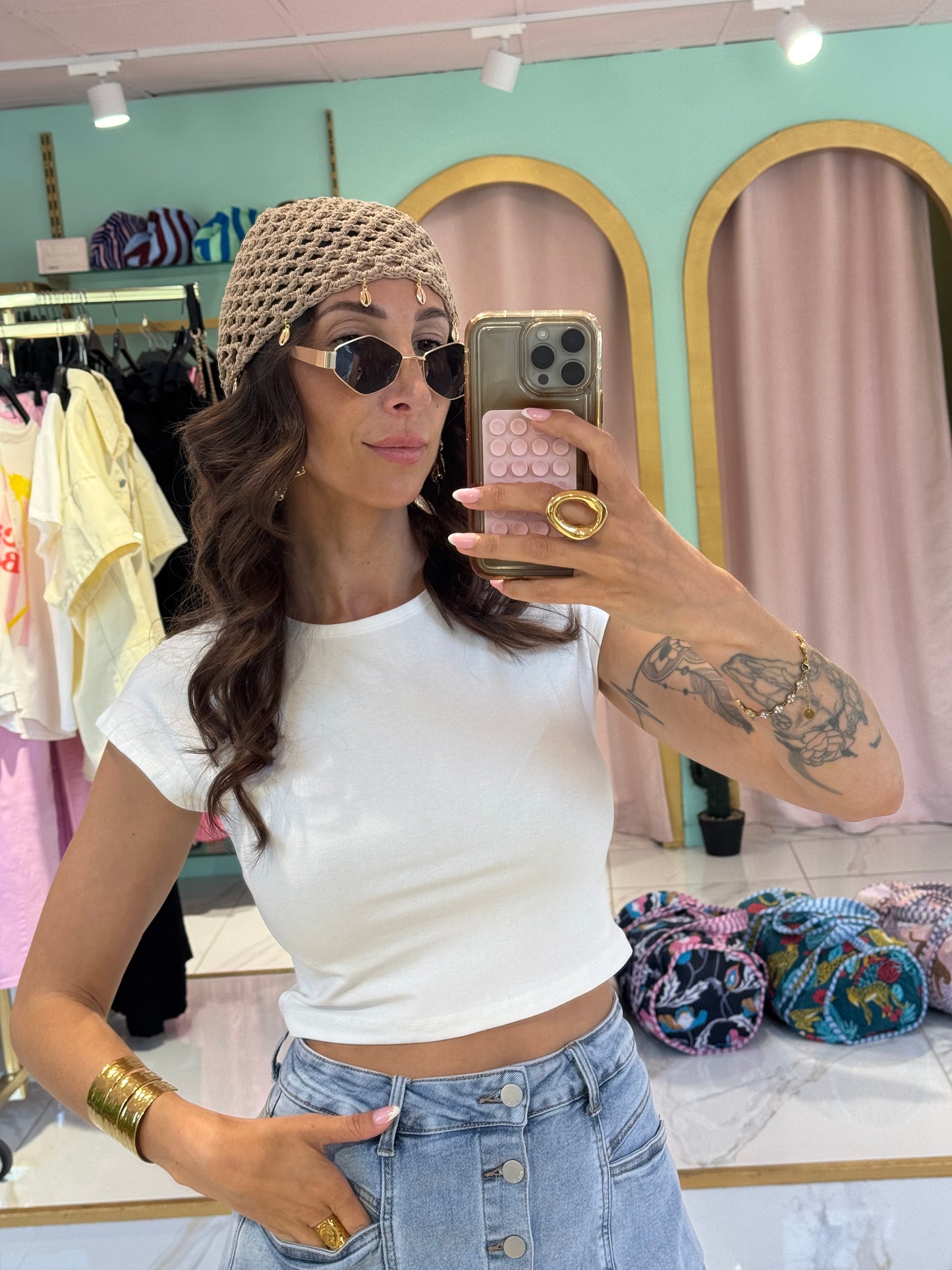 Top basique cropped doux & stretch blanc