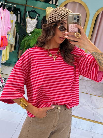 T-shirt marinière rouge & rose