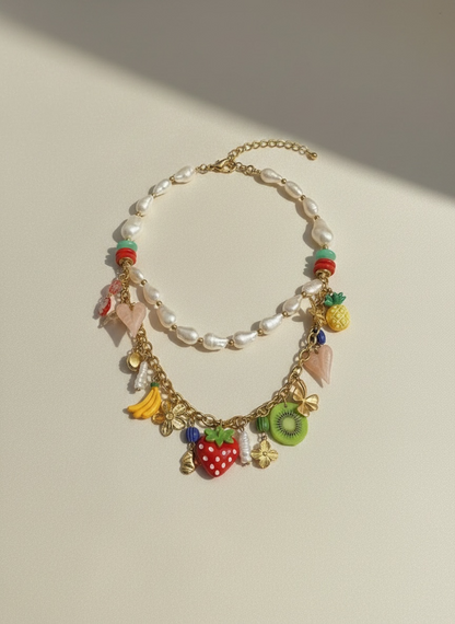 Collier double Rangs multi fruits