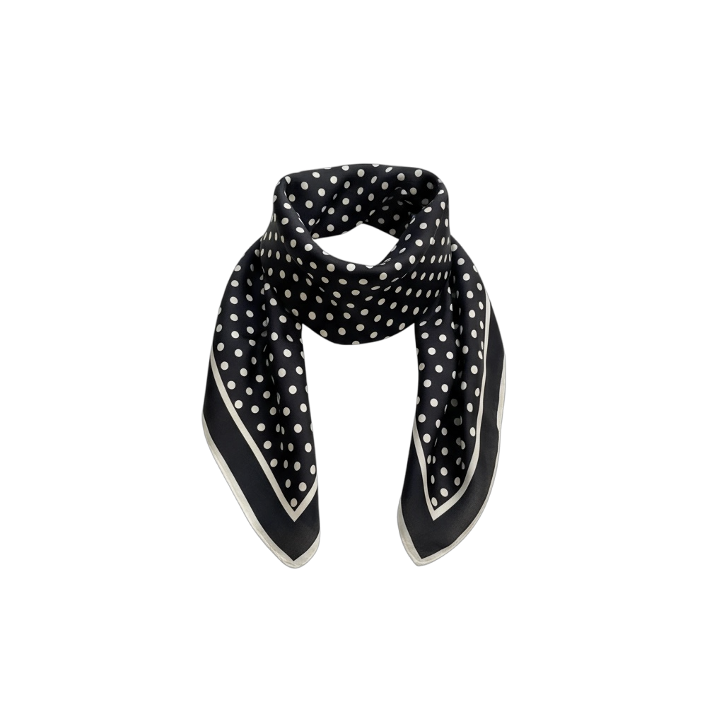 Foulard carré satin noir à pois