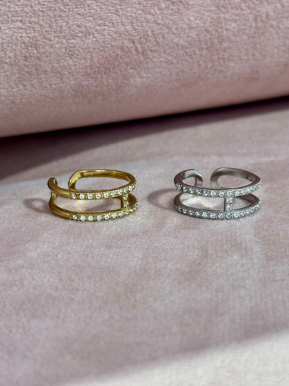 Bague H fine et strass