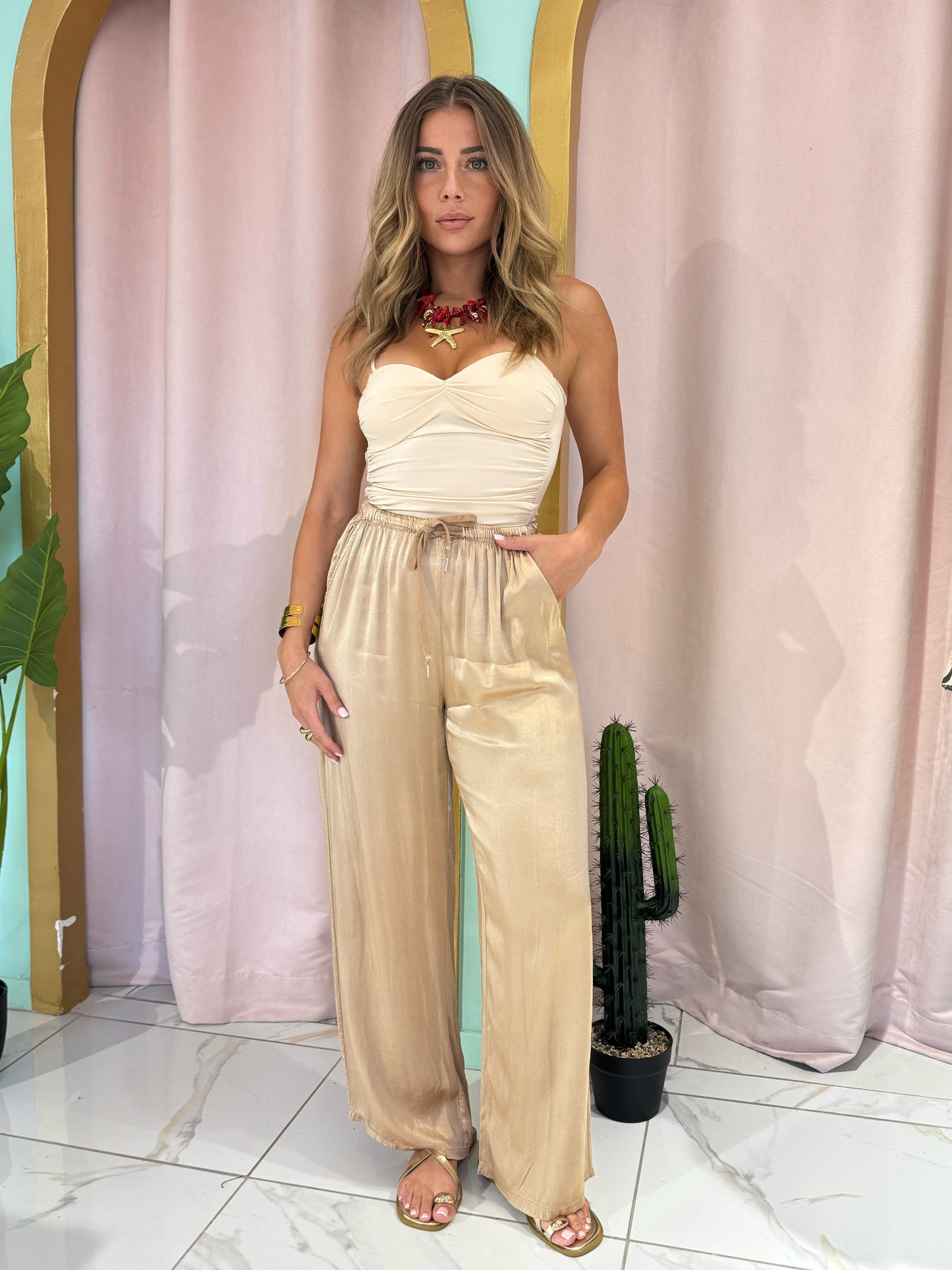 Pantalon Satiné fluide - beige doré