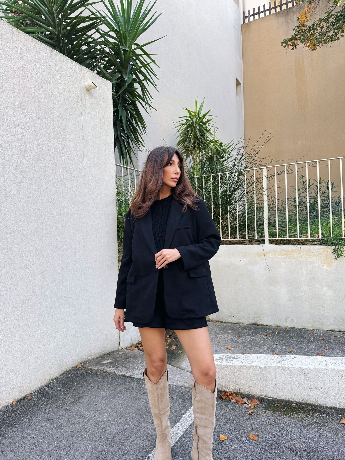 Veste tailleur façon nubuck noir