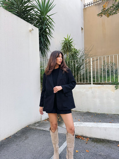 Veste tailleur façon nubuck noir