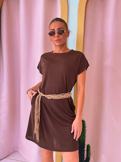 Robe t-shirt basique stretch & hyper confort - marron