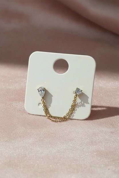 Monoboucle double strass avec chaînette coloris or