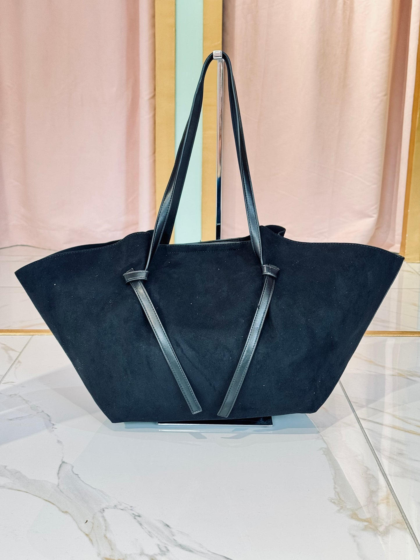 Sac cabas façon nubuck – Grand format avec pochette & bandoulière noir