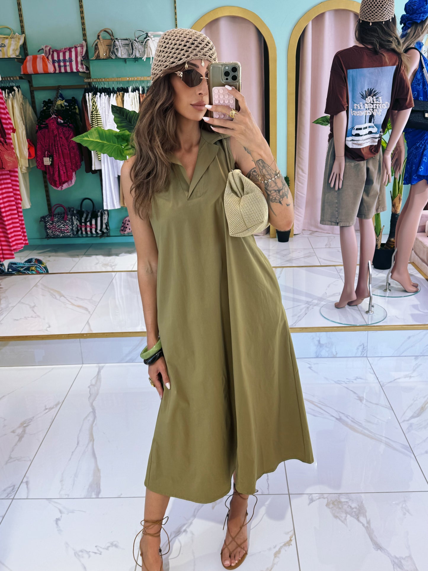 Robe midi col chemise - pistache