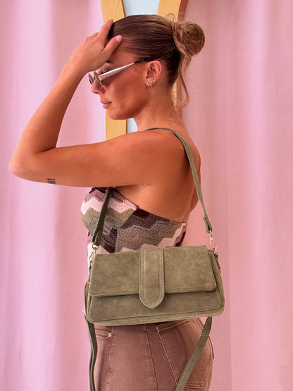 Sac en cuir nubuck dupe à double bandoulière - vert