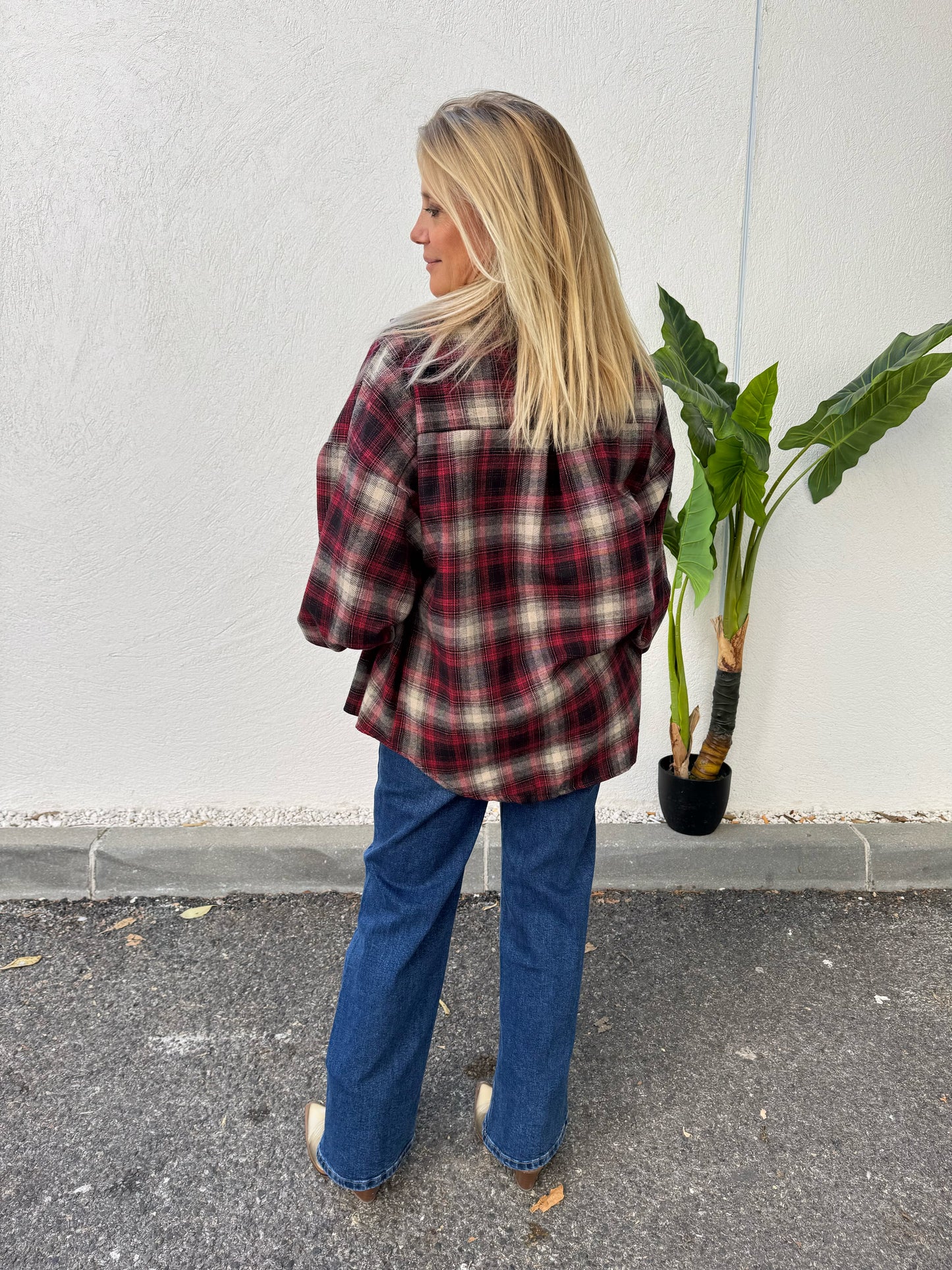 Chemise à carreaux bordeaux