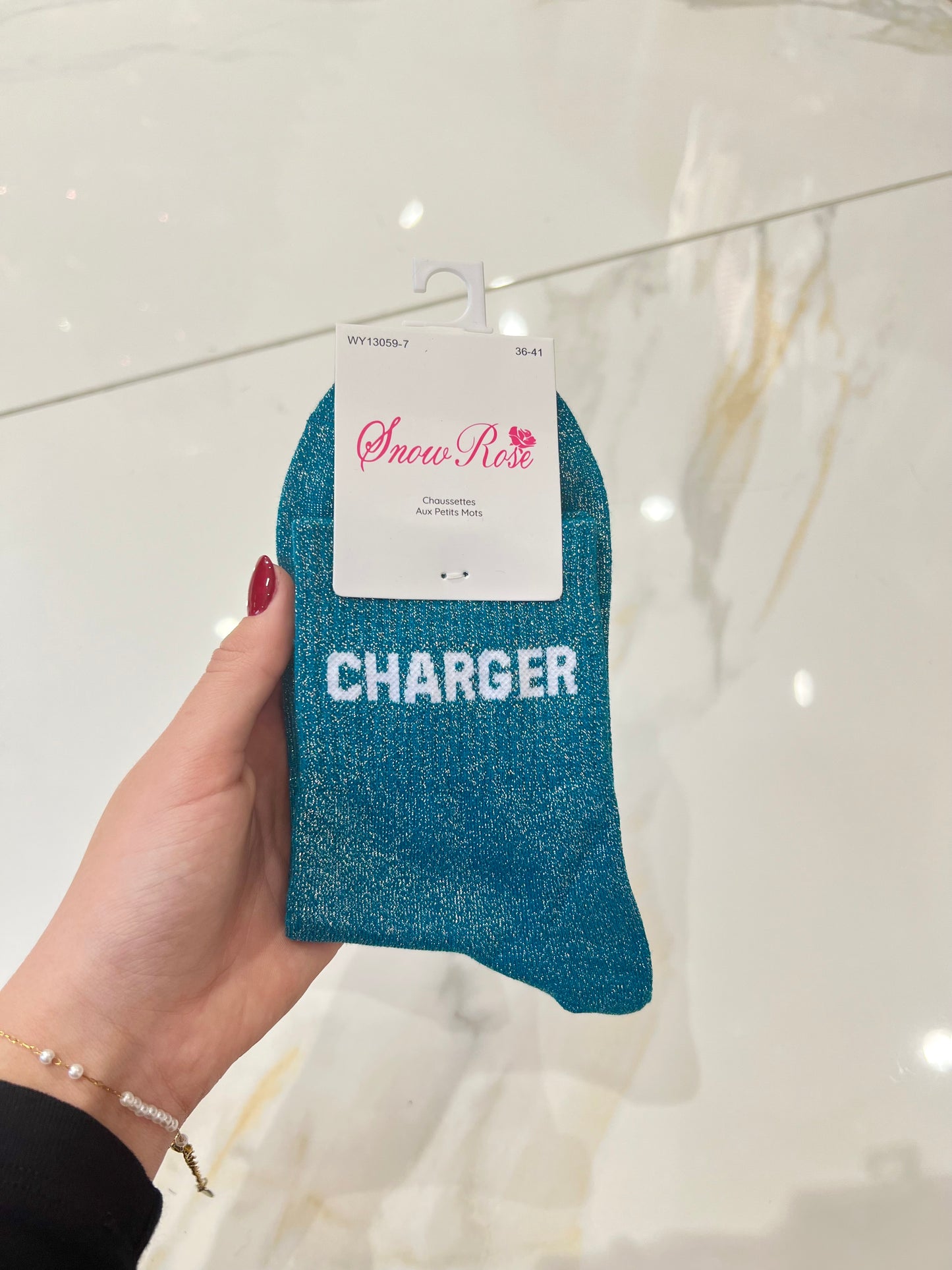Chaussettes pailletées - message charger