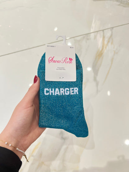 Chaussettes pailletées - message charger