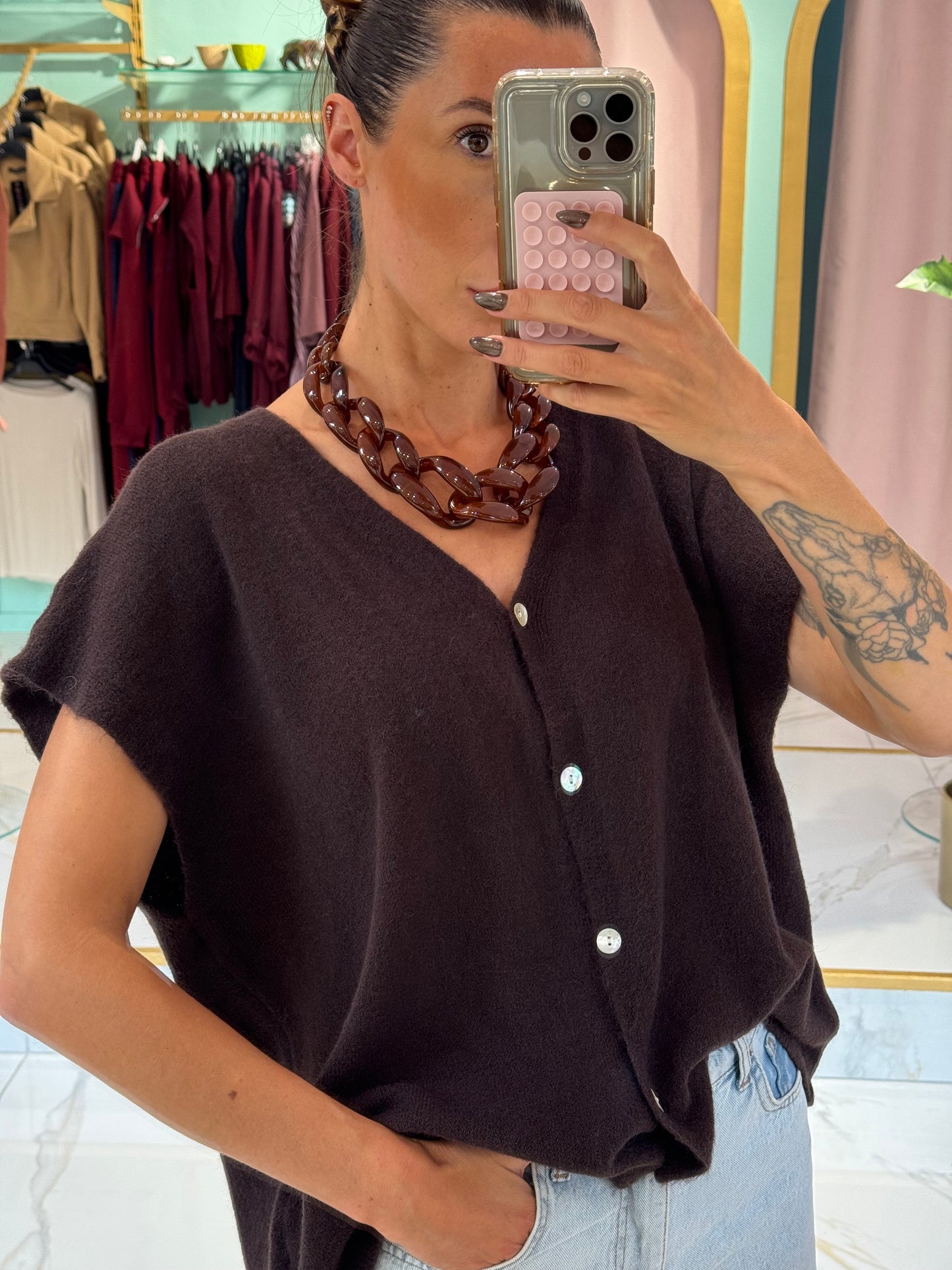 Collier maillon xl en résine chocolat au lait