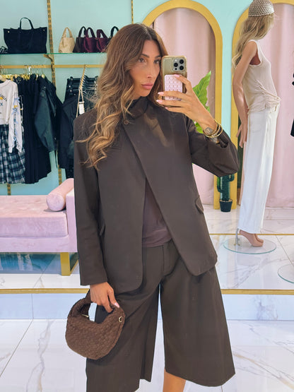 Veste Tailleur à Boutonnage Designer- marron