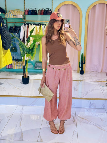 Pantalon bouffant à petit carreaux - terracota