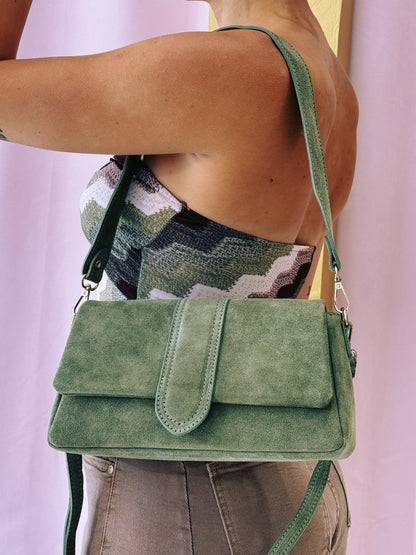 Sac en cuir nubuck dupe à double bandoulière - vert