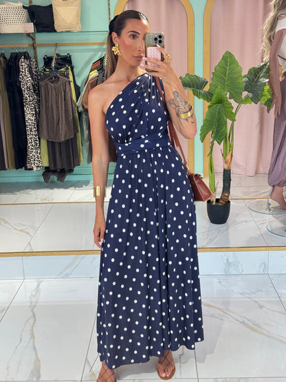 Robe Multi-Positions - bleu marine  à pois blanc