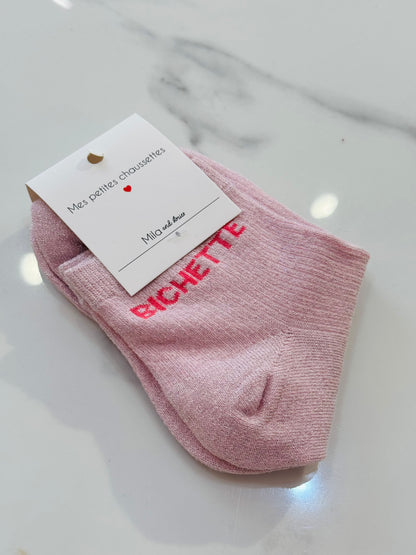 Chaussettes paillettes mile Mila - message bichette