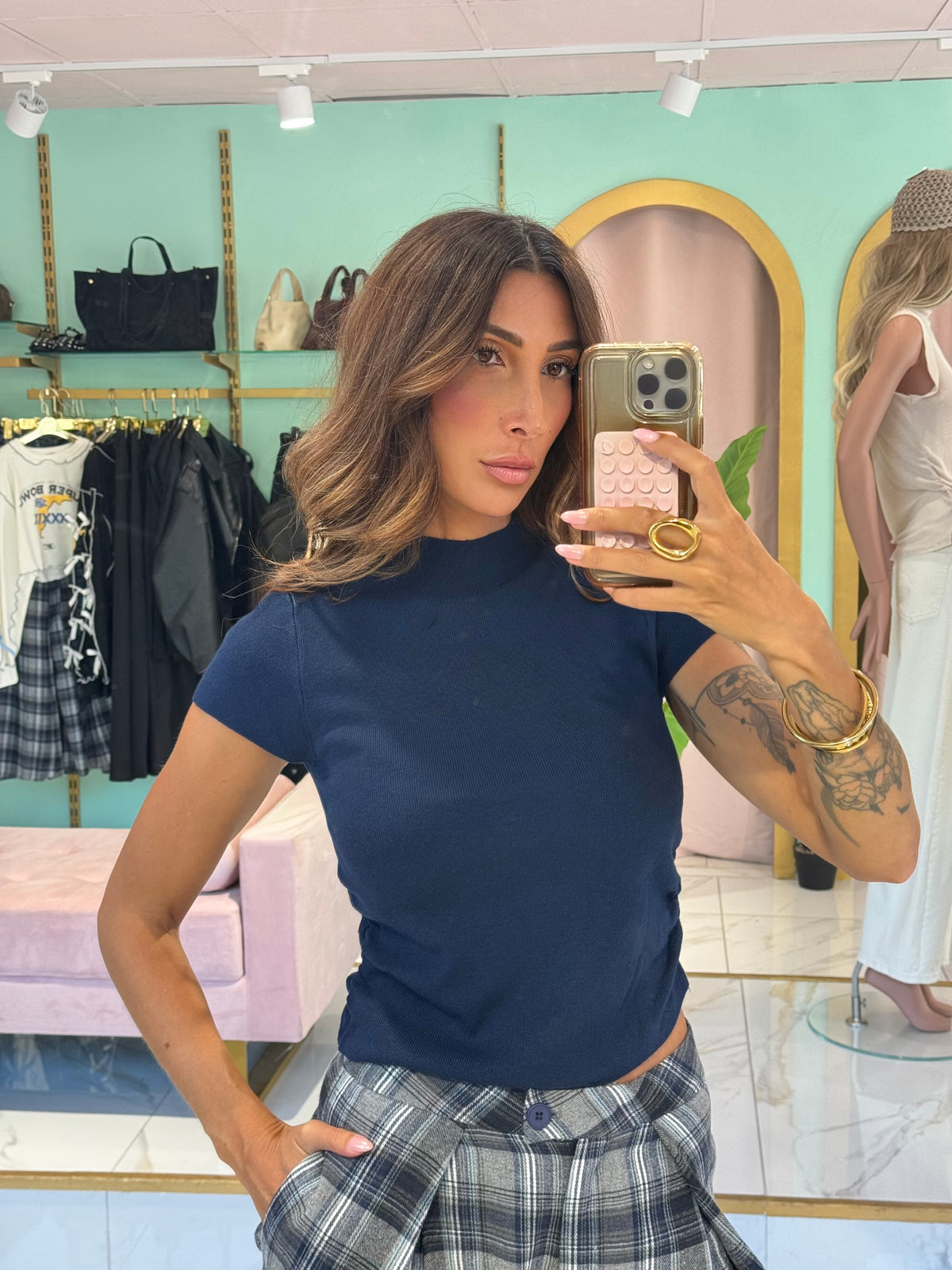 Top en Maille Froncé - bleu marine