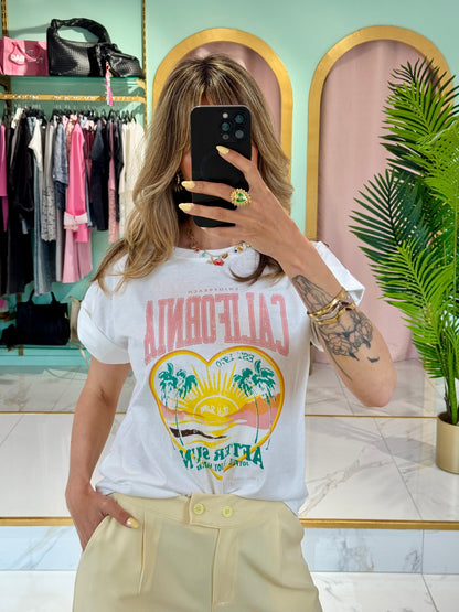 T-shirt col rond California - Blanc