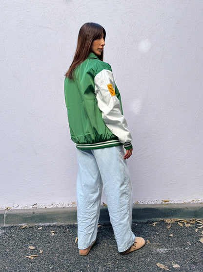 Blouson college brodé bicolore avec poches vert