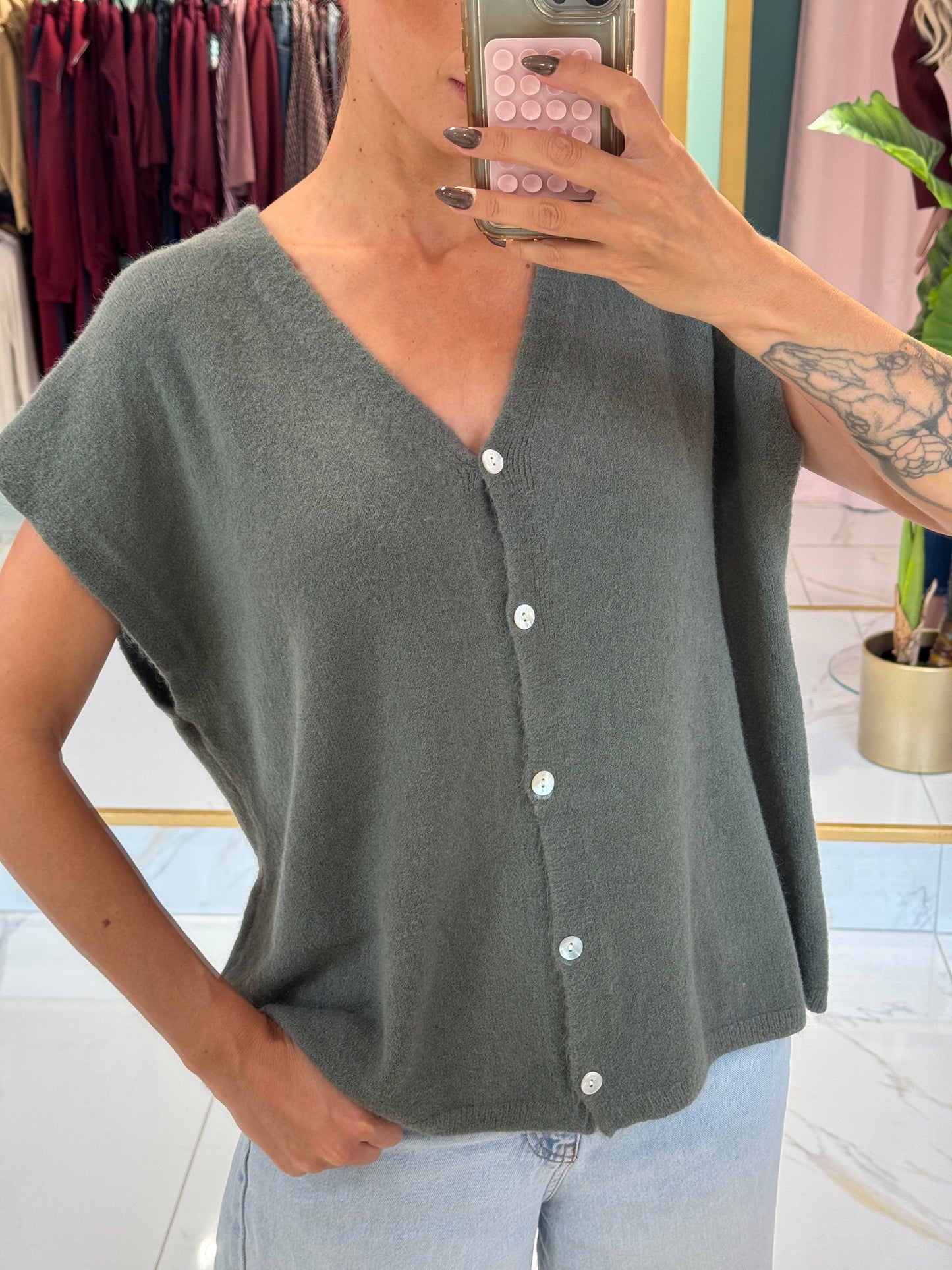 Gilet en maille sans manches – Loose & réversible kaki