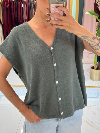 Gilet en maille sans manches – Loose & réversible kaki