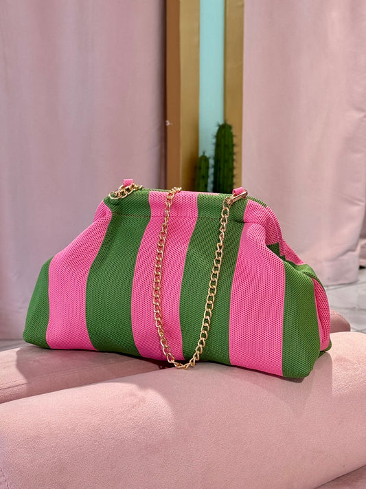 Pochette verte et rose