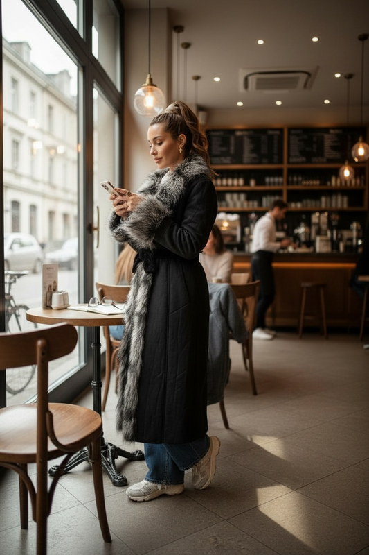 Manteau à fausse fourrure style 2000’s noir