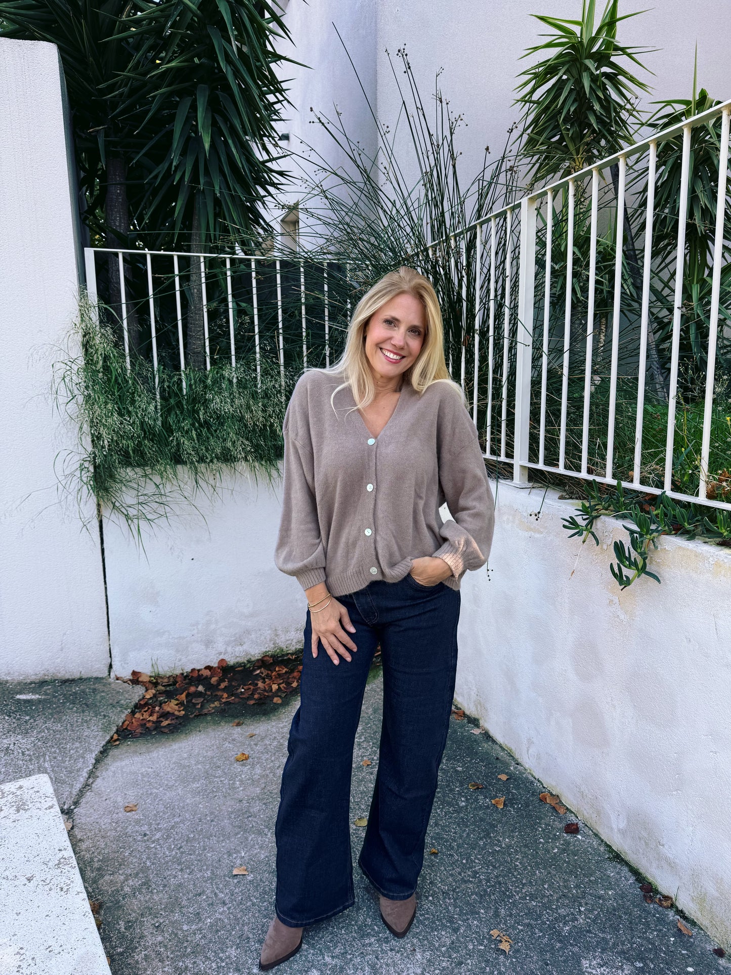 Gilet en maille manche longue taupe