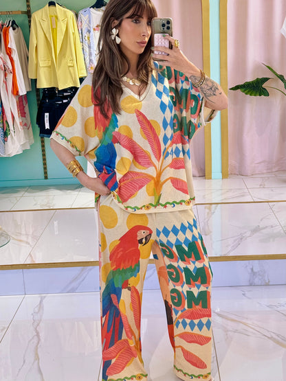 Ensemble top & pantalon perroquet