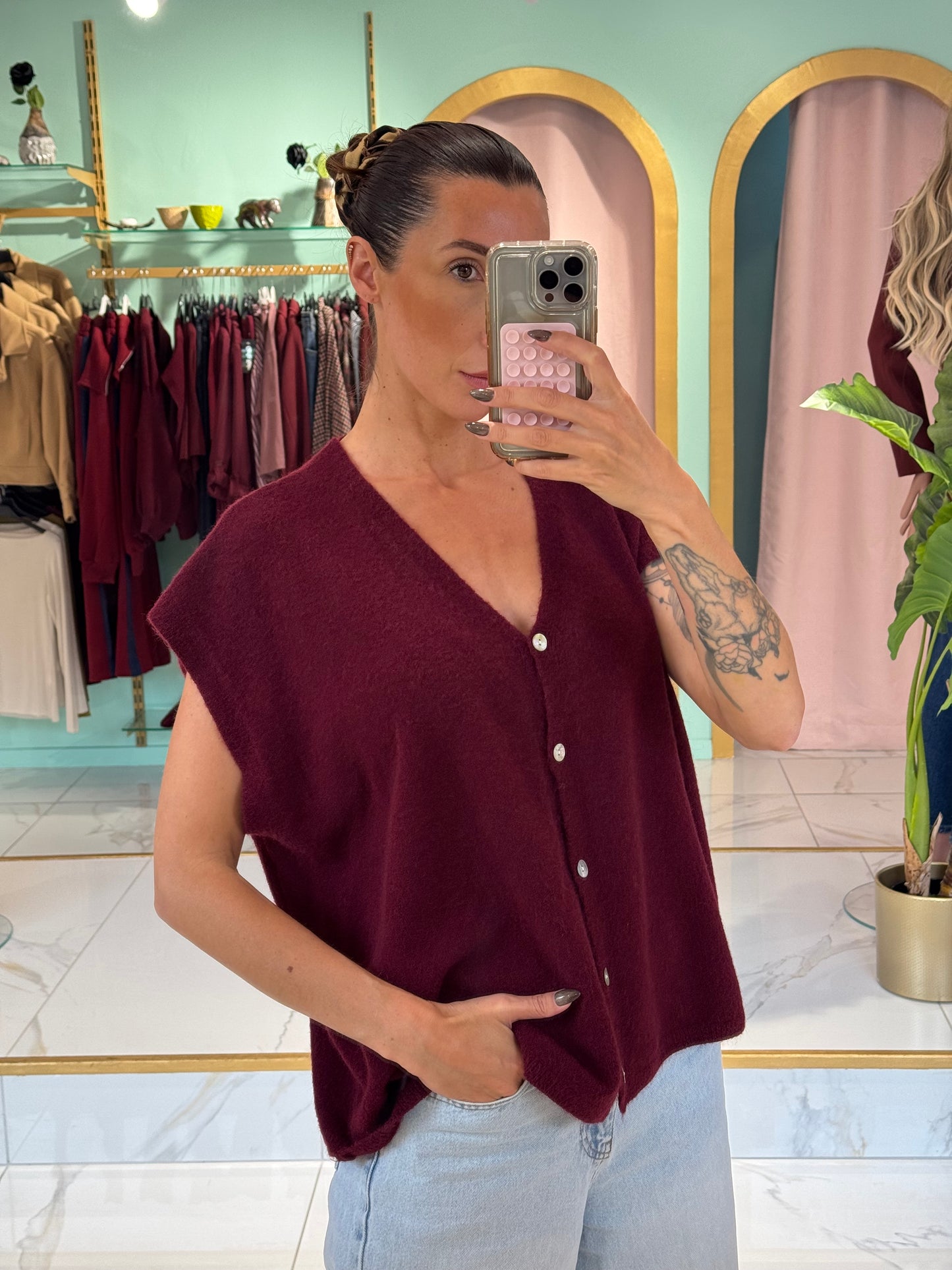Gilet en maille sans manches – Loose & réversible bordeaux