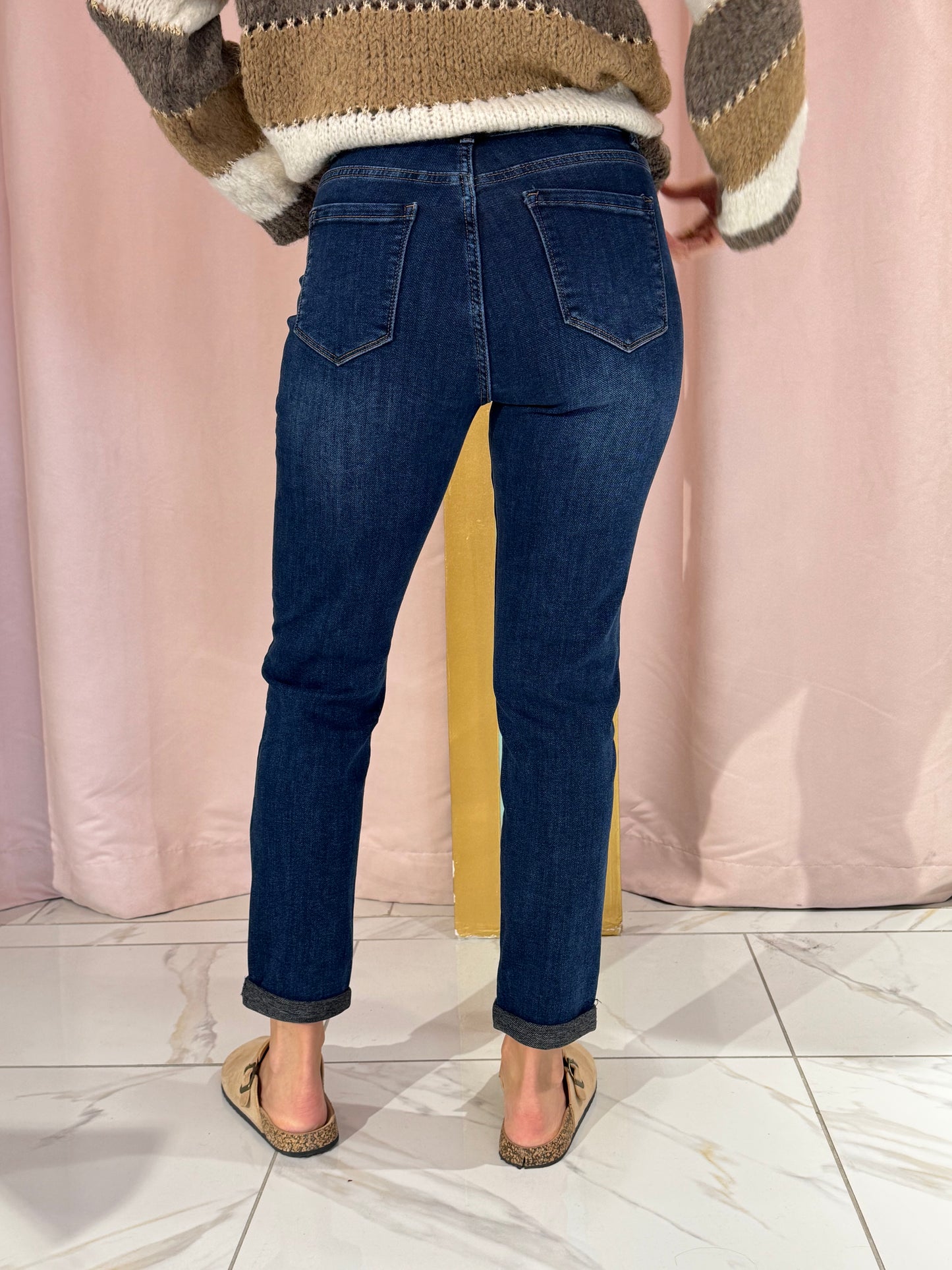 Jean mom fit bleu brut