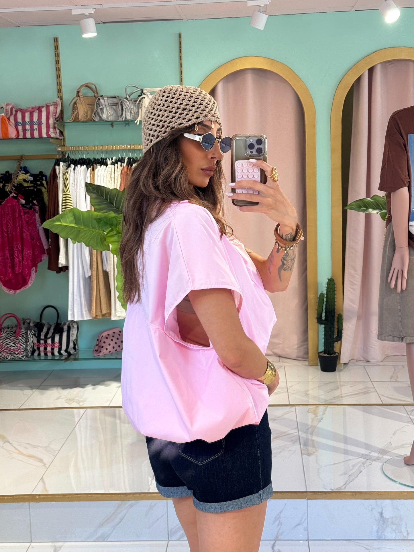 Chemise maxi oversize sans manches - rose