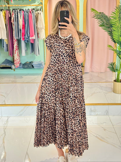 Robe longue plissée léopard – marron