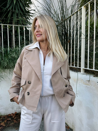Trench Court Oversize avec Cordon Ajustable beige foncé