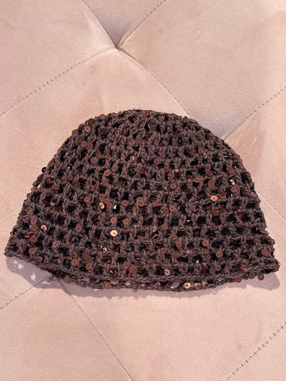 Bonnet filet marron avec sequin