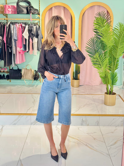 Blouse transparente col froncé – Noir