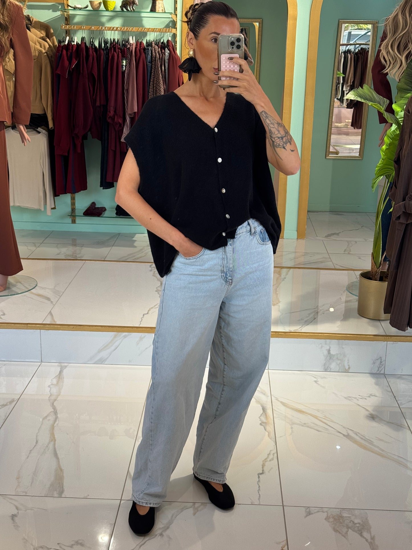 Gilet en maille sans manches – Loose & réversible noir