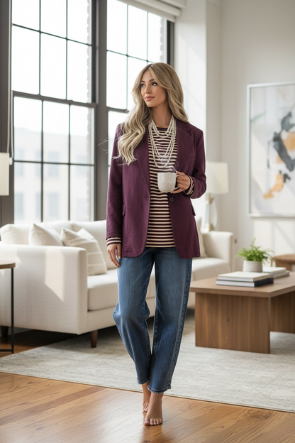 Veste tailleur façon nubuck violine